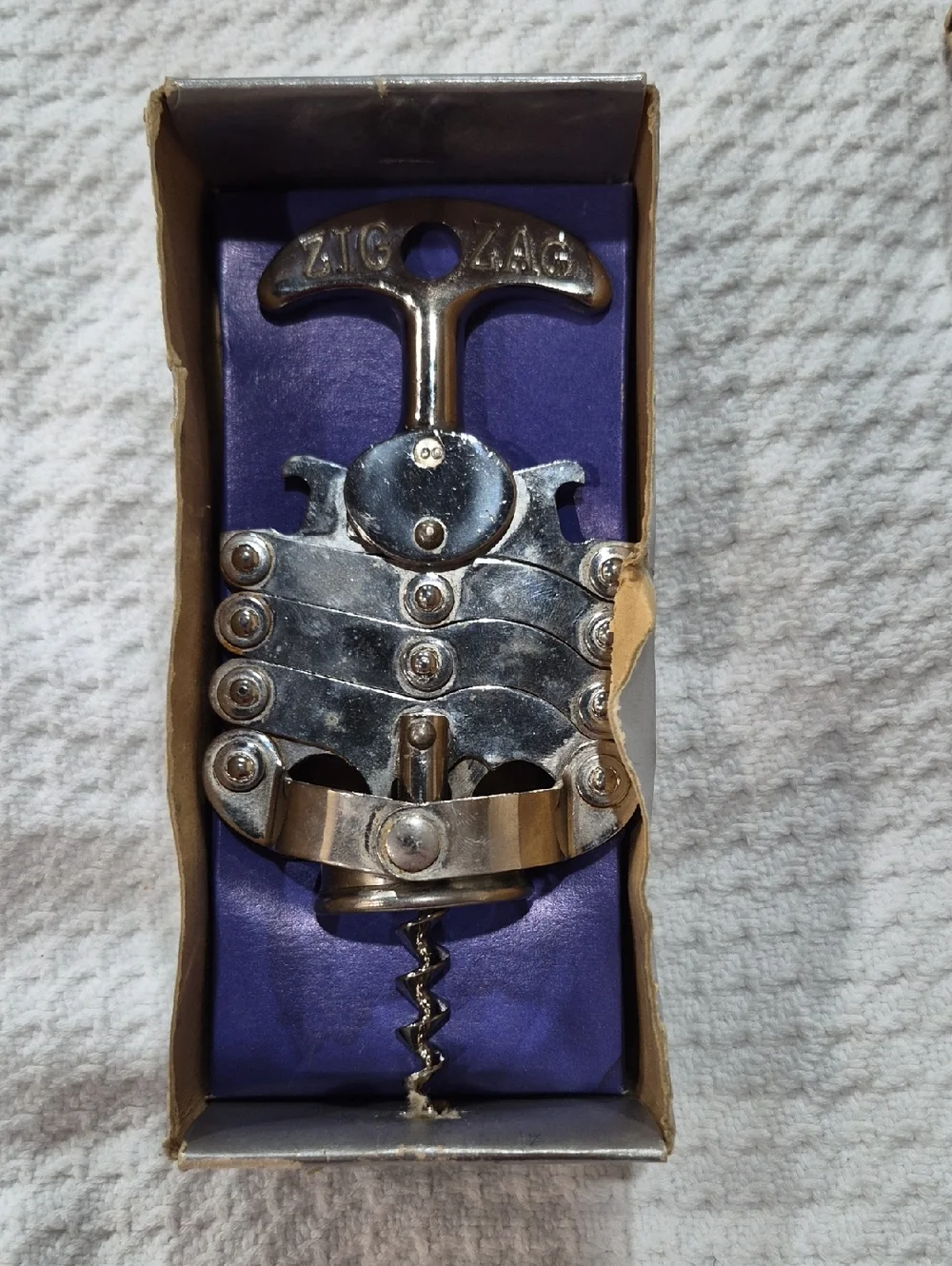 ZIG-ZAG Vintage Mechanical Corkscrew Tire-Bouchon In Box With Instructions